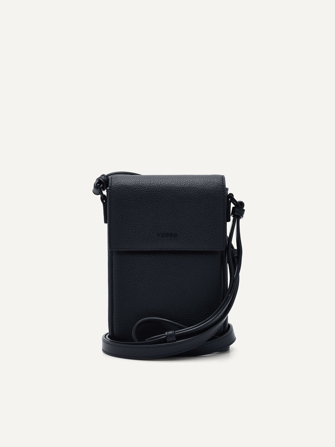 Embossed Leather Phone Pouch, Black, hi-res