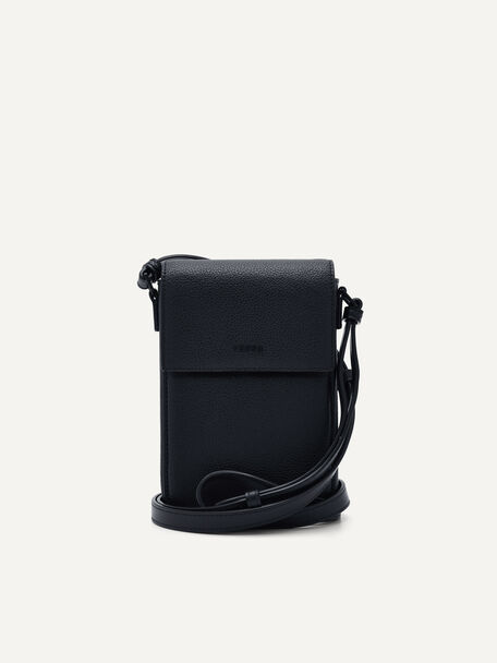 Embossed Leather Phone Pouch, Black, hi-res