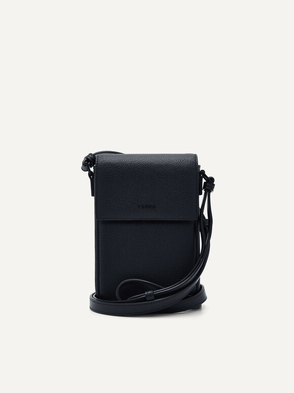 Embossed Leather Phone Pouch, Black, hi-res