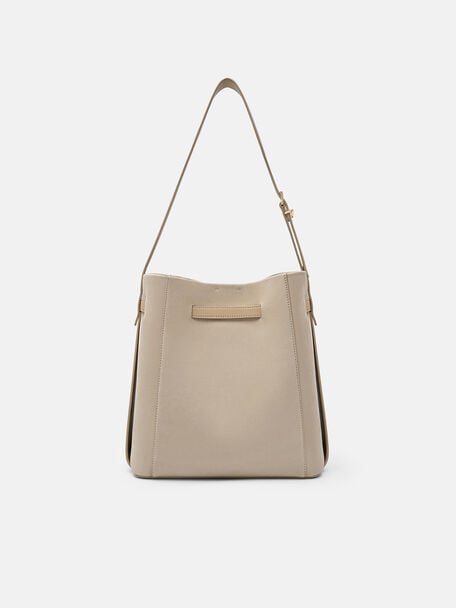 Tas Bucket Kulit Jatte dengan Sabuk, , hi-res