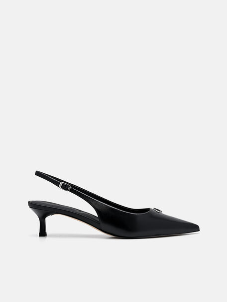 Leather Slingback Heel Pumps, 