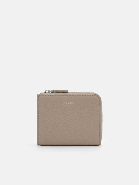 Embossed Leather Compact Wallet, Taupe, hi-res