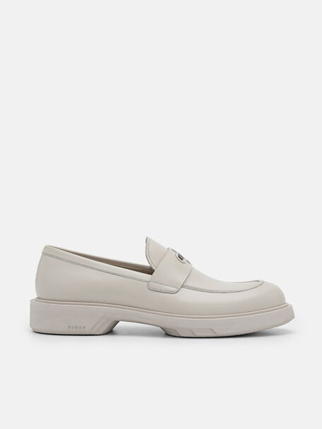 PEDRO Icon Loop Leather Penny Loafers, Taupe, hi-res