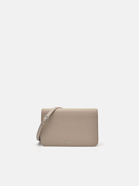 Embossed Leather Passport Holder, Taupe, hi-res