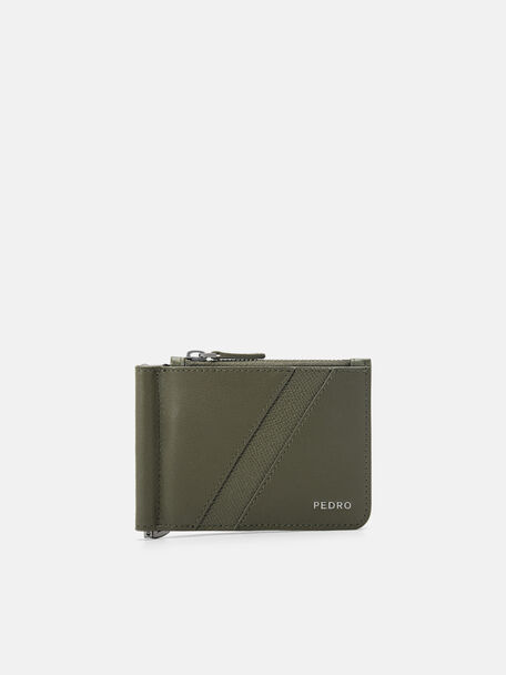 Leather Bi-Fold Money Clip, Military Green