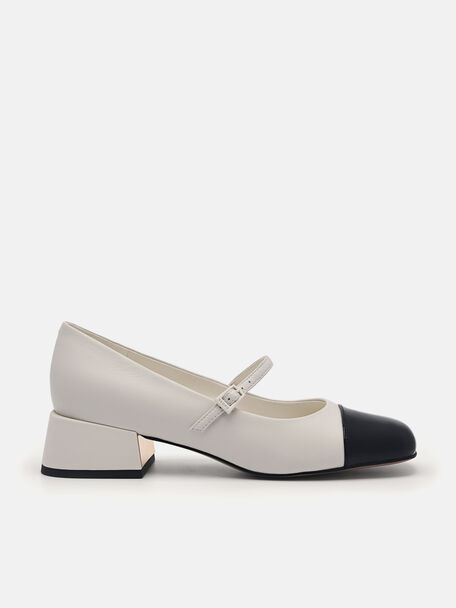 Bianca Leather Mary Jane Pumps, Chalk, hi-res