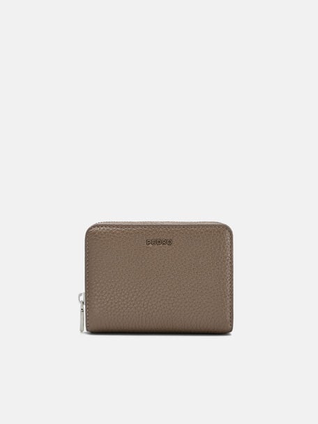 Dompet Lipat Dua Beritsleting Kulit Tumbled, 