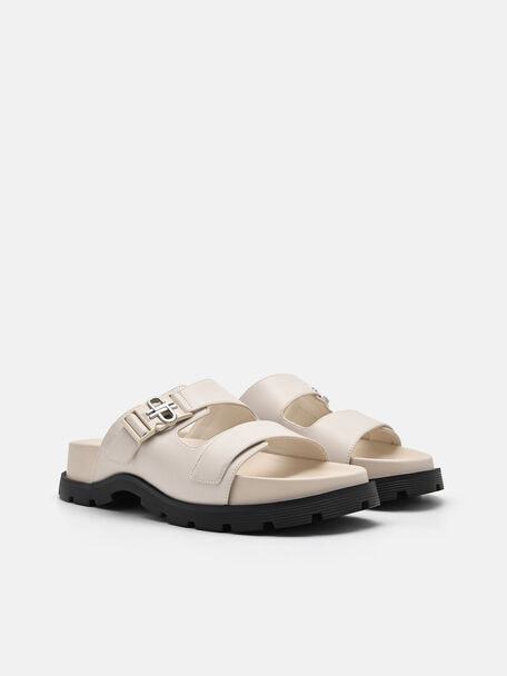 PEDRO Icon Leather Heel Sandals, Black