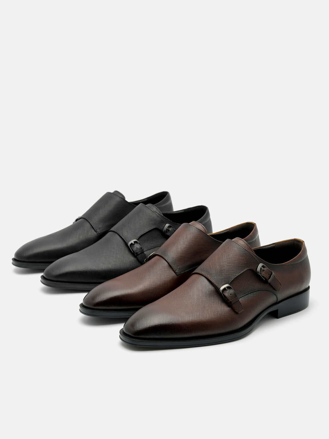 Saffiano Leather Double Monkstrap Shoes, , hi-res