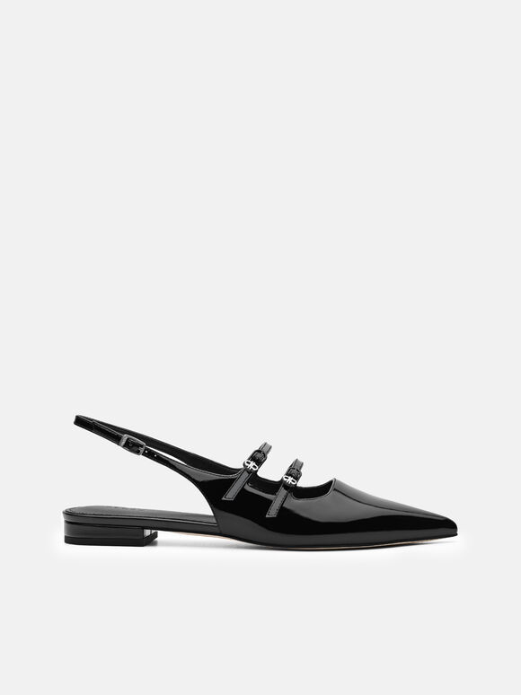 Flat Balerina Slingback Kulit Paten, , hi-res