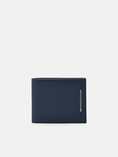 Leather Bi-Fold Flip Wallet, Navy, hi-res