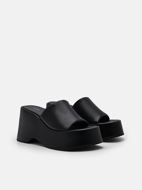 PEDRO Icon Leather Heel Sandals, Black