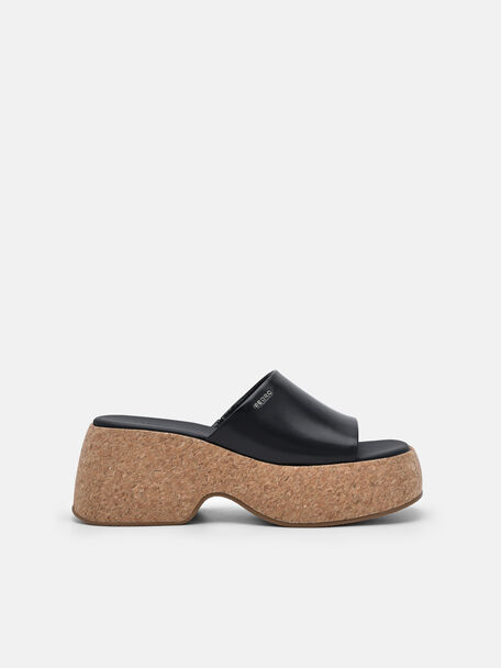 Elsa Wedge Slides, Black, hi-res