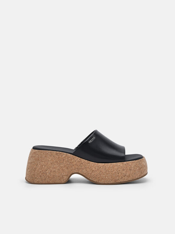 Elsa Wedge Slides, Black, hi-res