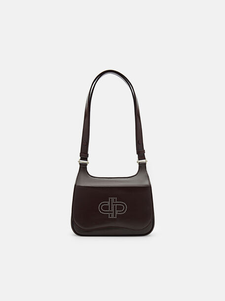 PEDRO Icon Leather Studded Shoulder Bag, Dark Brown, hi-res