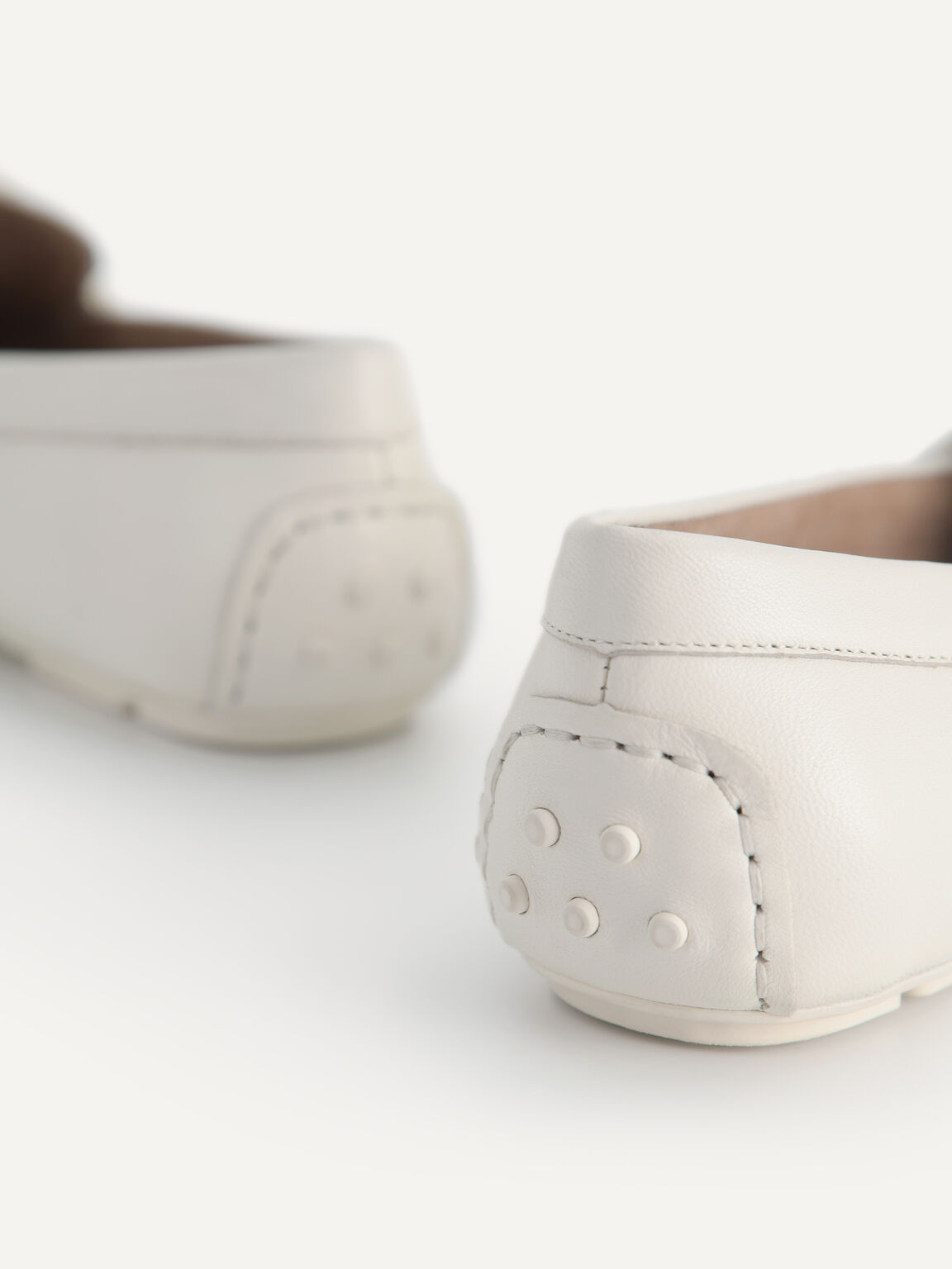 Leather Bow Driving Shoes, Chalk