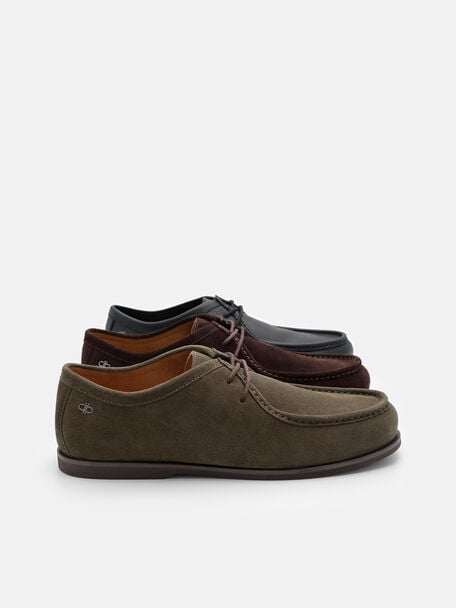 Suede Moc-Toe Derby Shoes, , hi-res