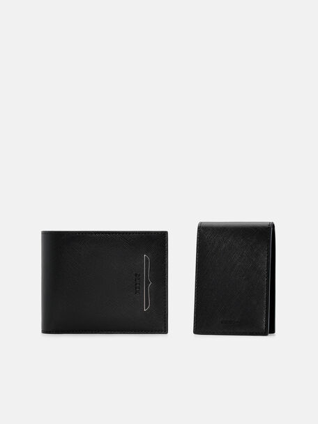 Dompet Lipat Dua Kulit Saffiano dengan Sisipan, 