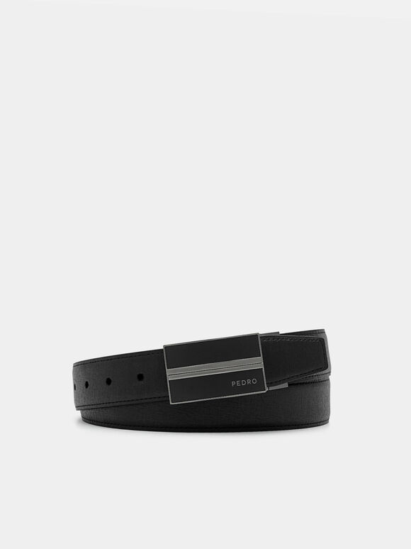 Ikat Pinggang Kulit Saffiano Reversible, Black
