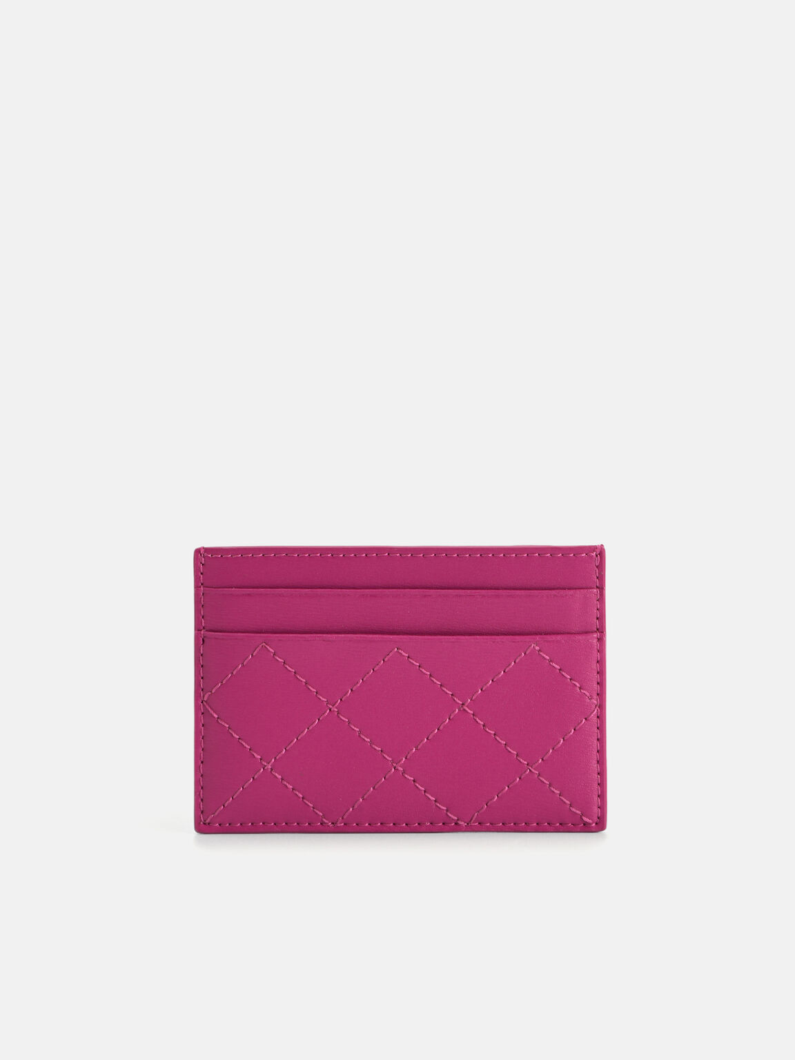 Cris-Cross Pattern Leather Cardholder, Fuchsia, hi-res