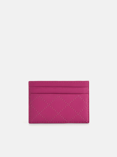 Cris-Cross Pattern Leather Cardholder, Fuchsia, hi-res