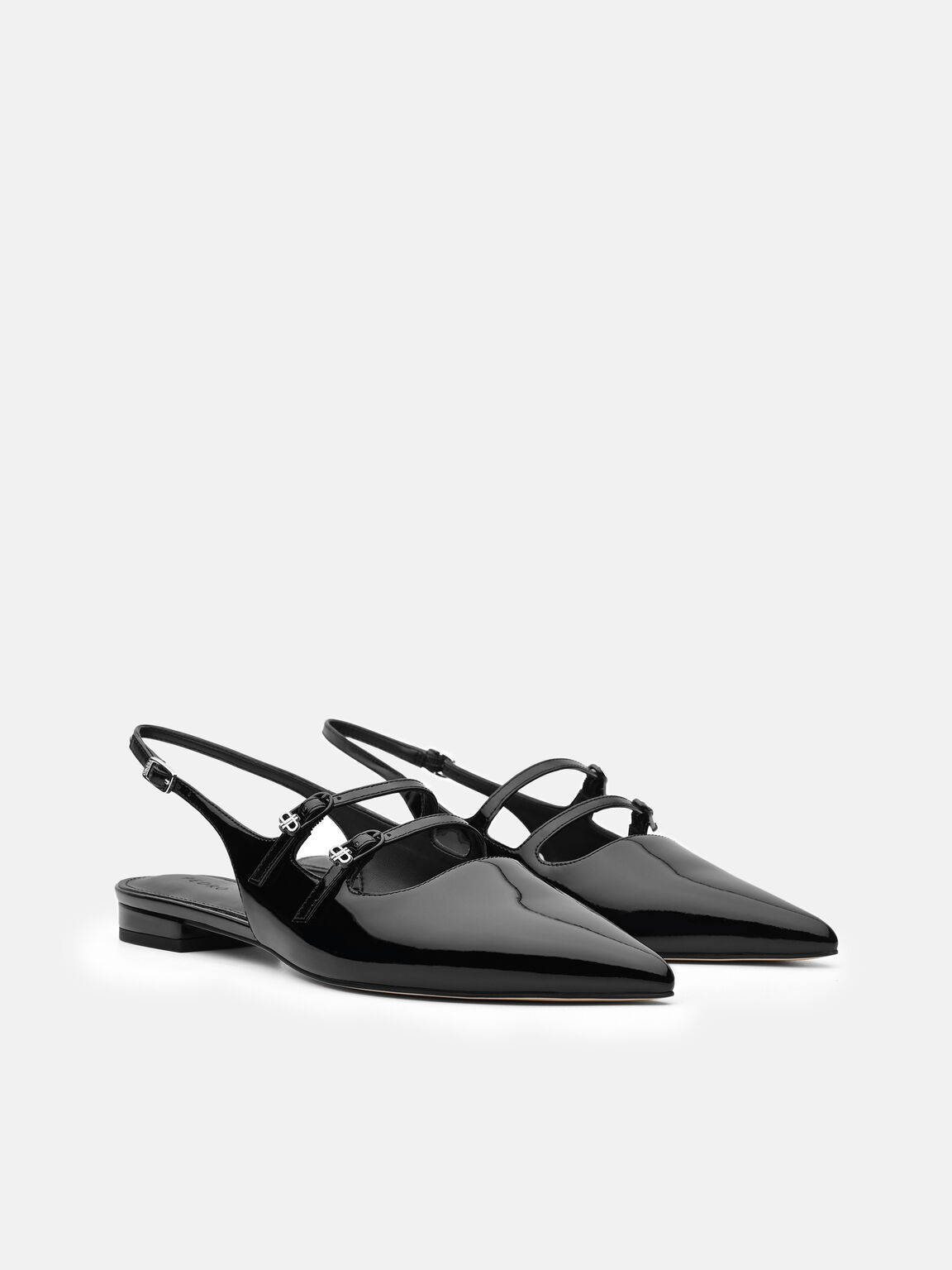 Flat Balerina Slingback Kulit Paten, , hi-res
