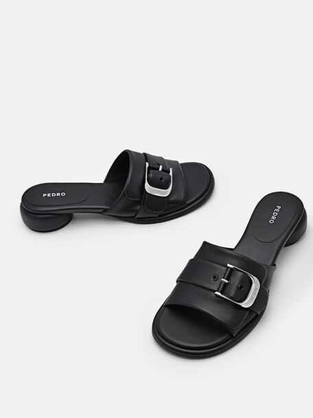 PEDRO Icon Leather Heel Sandals, Black
