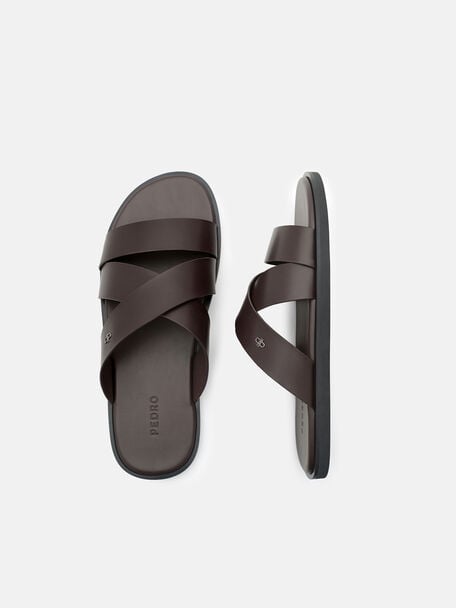 Cross-Strap Slide Sandals, , hi-res
