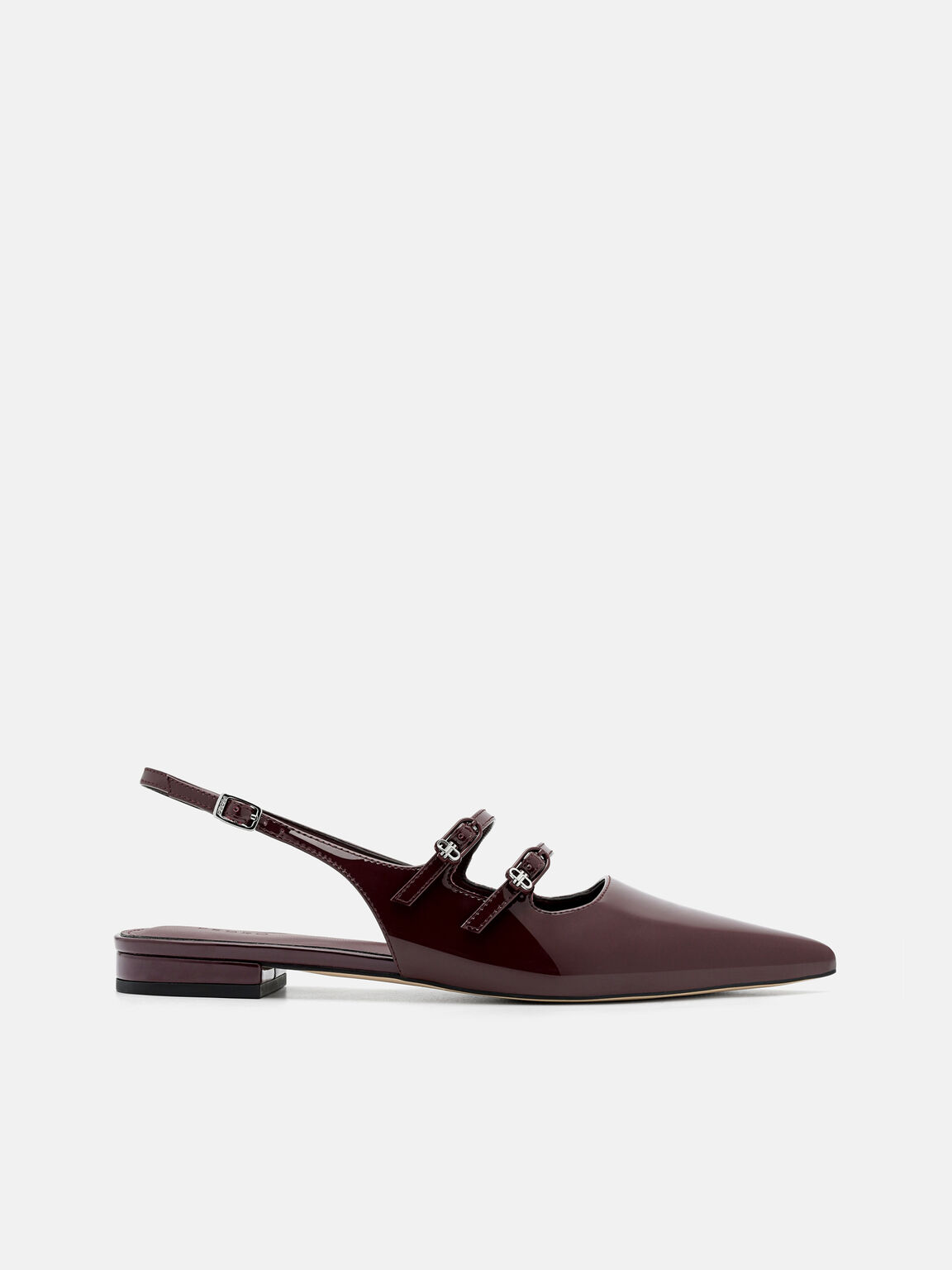 Flat Balerina Slingback Kulit Paten, , hi-res