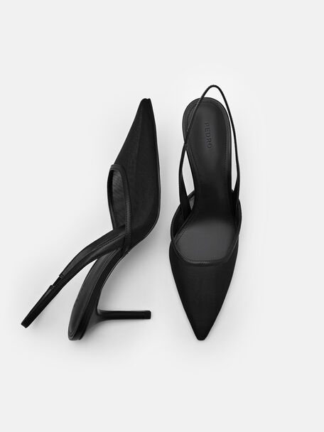 Sepatu Hak Slingback Jaring, 