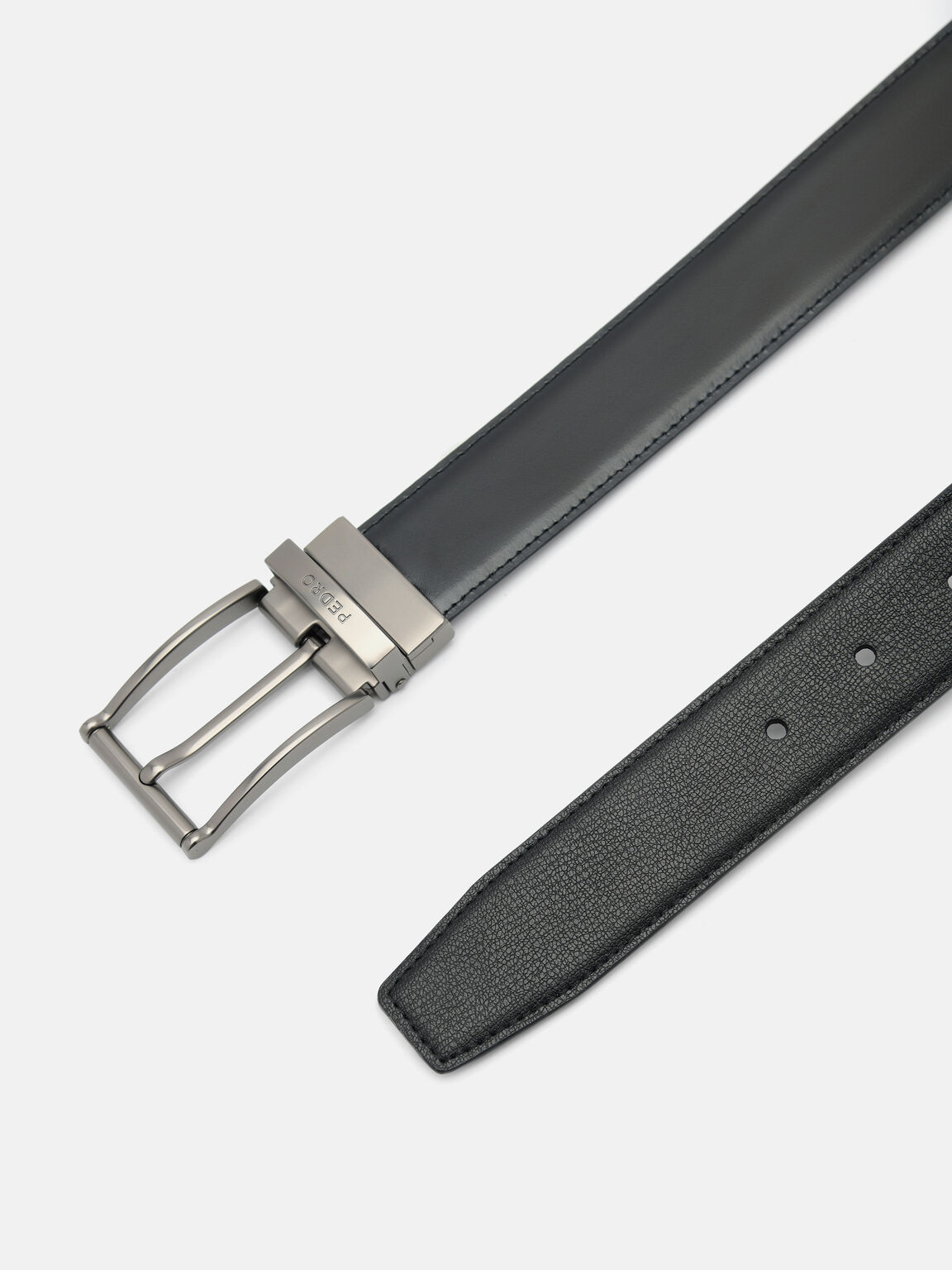 Embossed Leather Reversible Pin Belt, 