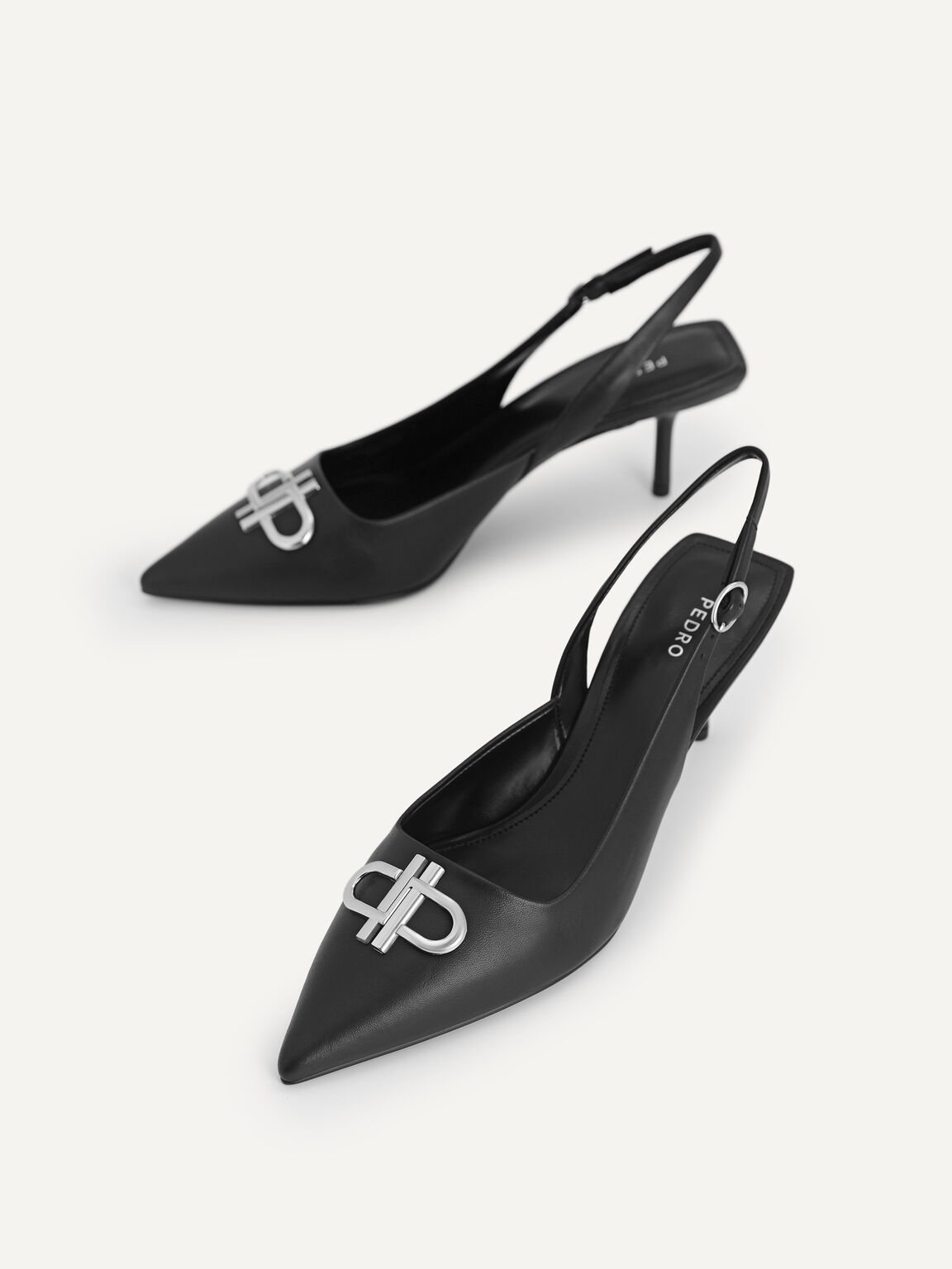 Icon Leather Pointed Toe Slingback Heels, , hi-res