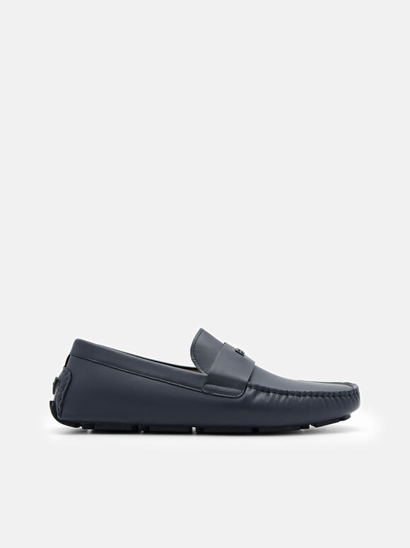 Dennis Leather Driving Shoes, Navy, hi-res