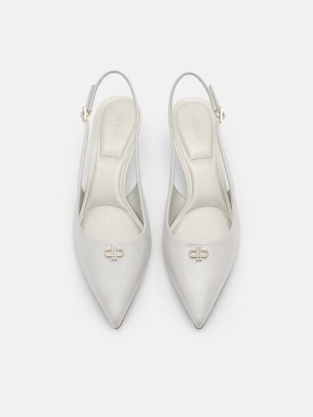 Leather Slingback Heel Pumps, , hi-res