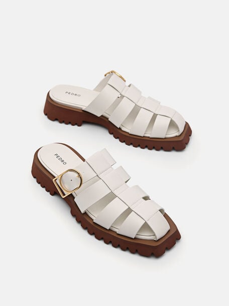 PEDRO Icon Leather Heel Sandals, Black