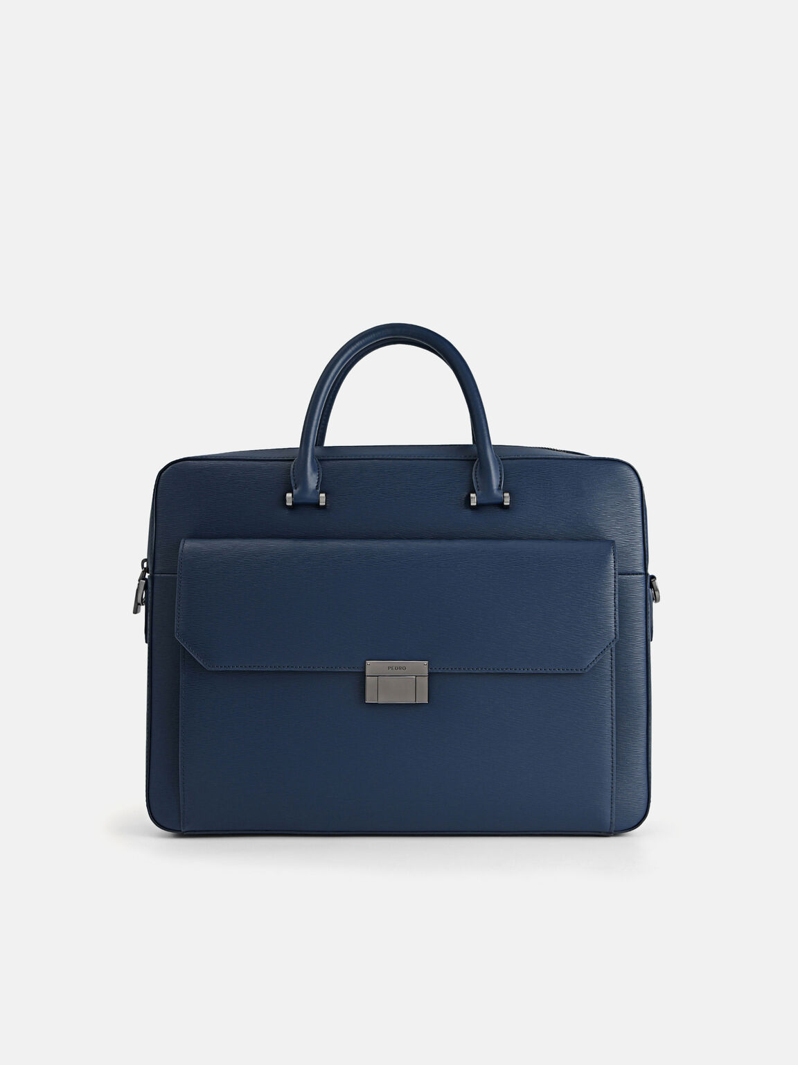 Henry Textured Leather Briefcase, Navy, hi-res