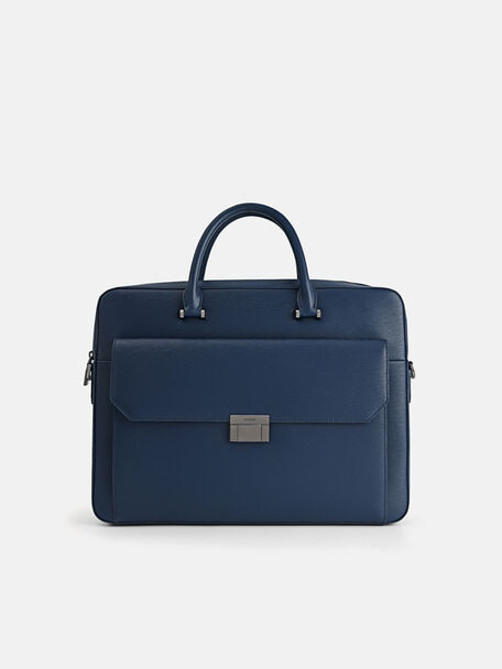 Henry Textured Leather Briefcase, Navy, hi-res