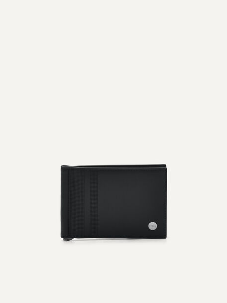 Tempat Kartu Bi-Fold Kulit Oliver dengan Klip Uang, Black