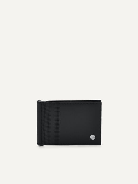 Tempat Kartu Bi-Fold Kulit Oliver dengan Klip Uang, Black
