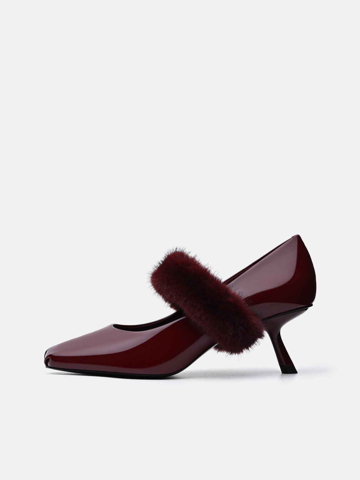 Kiana Patent Leather Heel Pumps with Faux Rabbit Fur, , hi-res