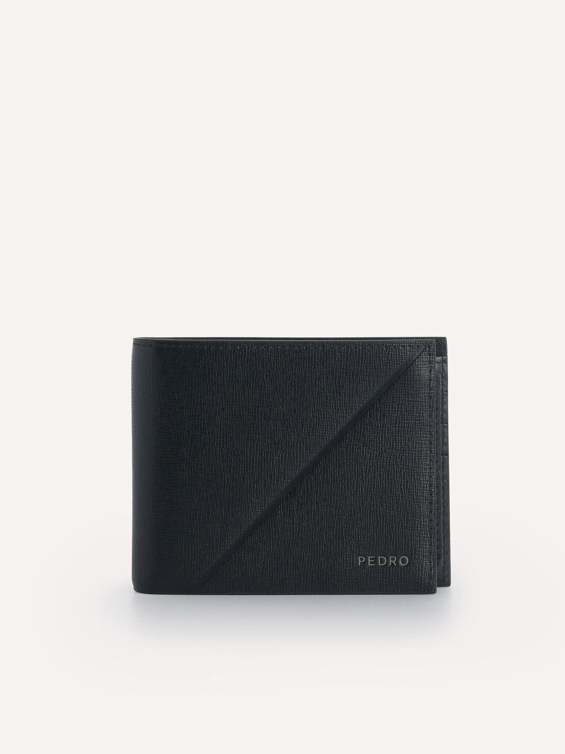 Textured Leather Bi-Fold Wallet with Insert, Black, hi-res