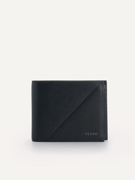 Textured Leather Bi-Fold Wallet with Insert, Black, hi-res