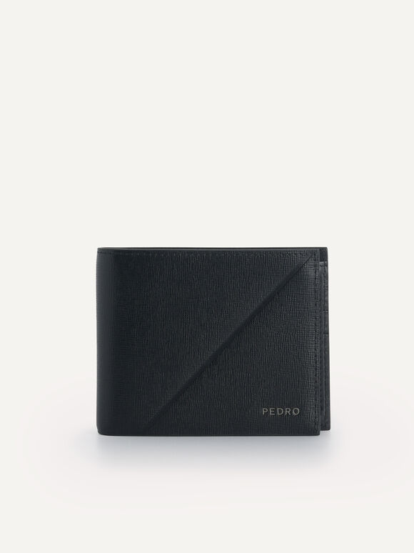 Textured Leather Bi-Fold Wallet with Insert, Black, hi-res