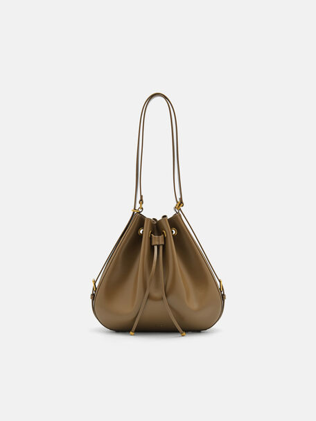 Wrinkled Drawstring Bucket Bag, 