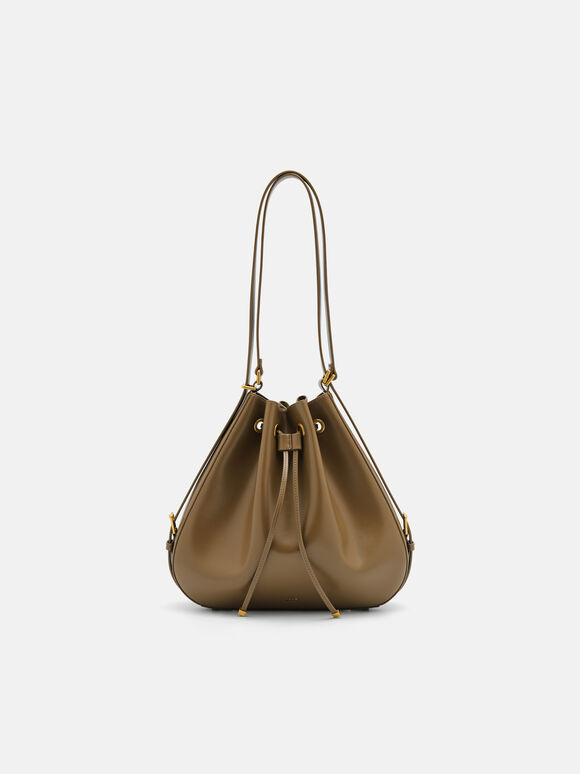 Wrinkled Drawstring Bucket Bag, 