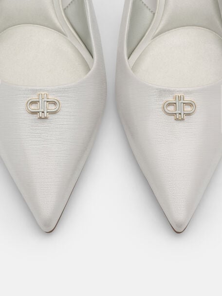 Leather Slingback Heel Pumps, , hi-res