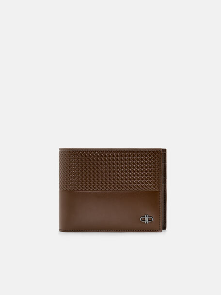 Dompet Lipat Dua Kulit Embossed dengan Sisipan, 