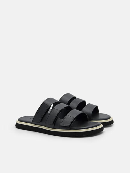 PEDRO Icon Leather Heel Sandals, Black