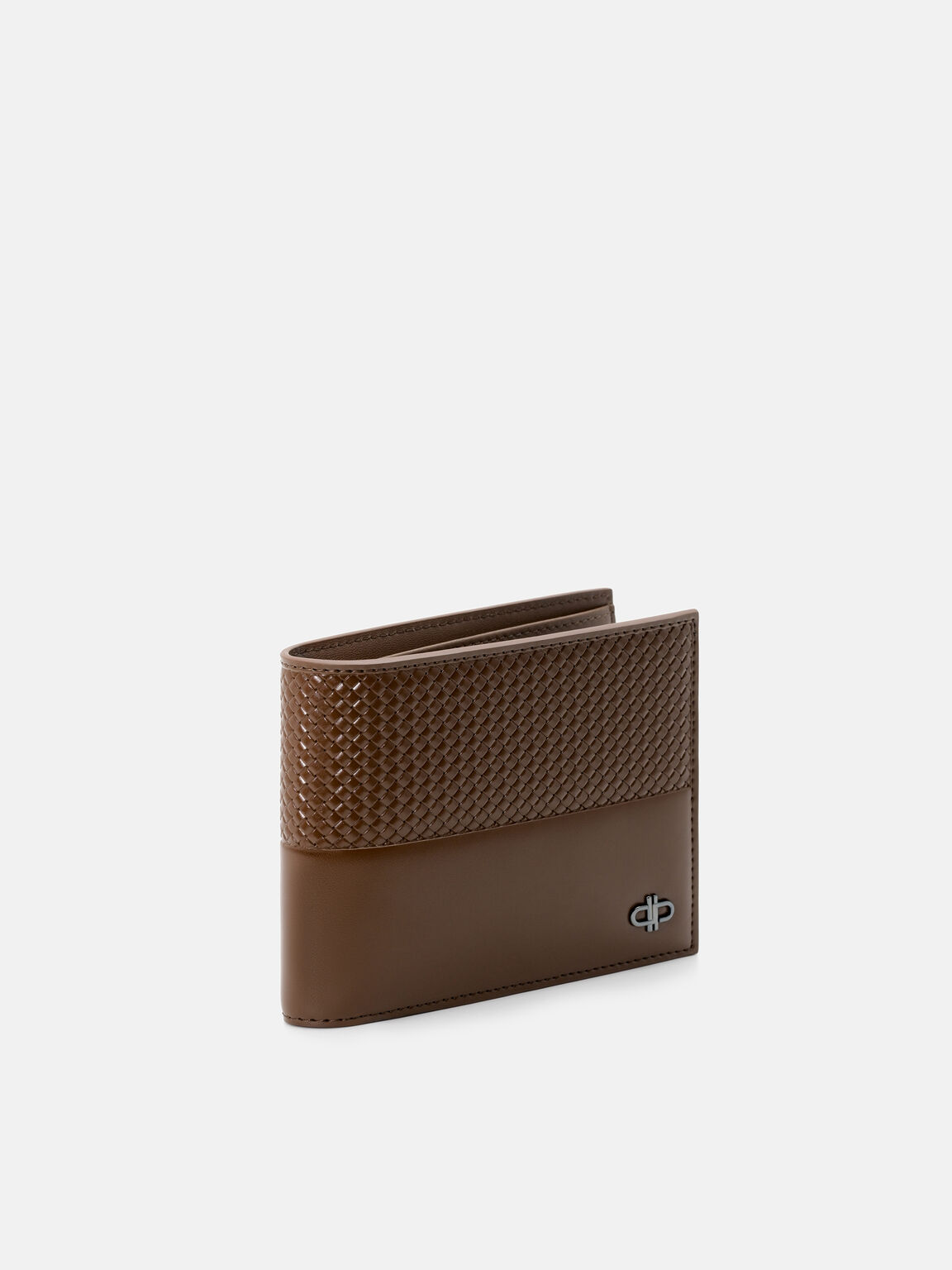 Dompet Lipat Dua Kulit Embossed dengan Sisipan, 