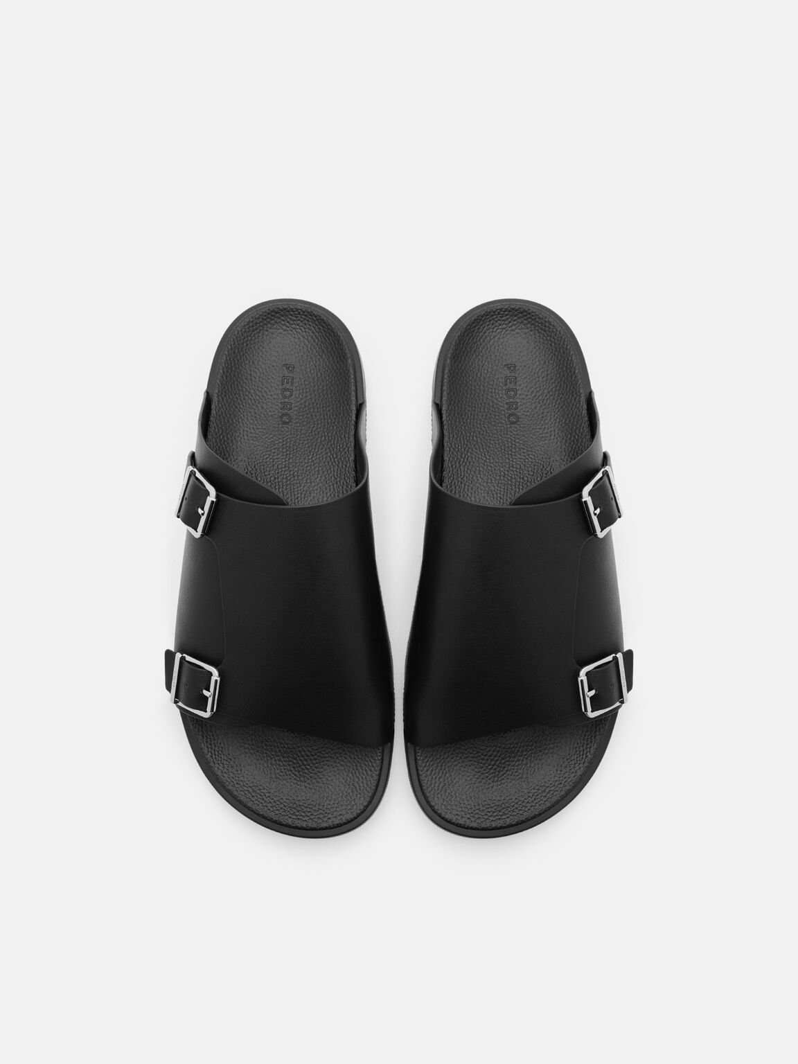 Leather Buckled Slide Sandals, 